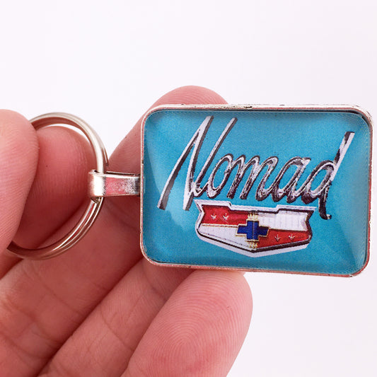 Vintage 1970's Chevy Nomad CHROME Tailgate Script Emblem Badge 1 x 1.25 Keychain