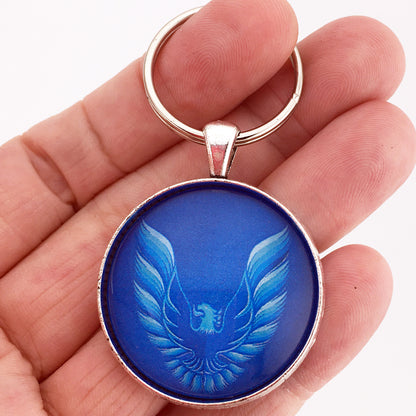 Vintage 2nd Gen Firebird Blue Hood Decal 1.2" Diameter Keychain
