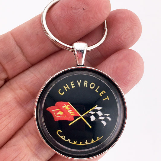 Vintage 1950's Chevrolet Corvette C1 Racing Flag Emblem Badge Logo 1.2" Keychain
