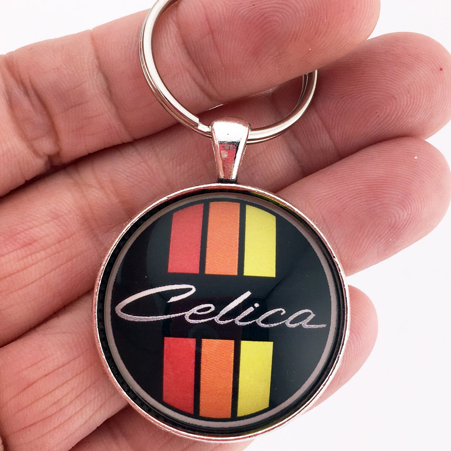 Vintage Toyota Celica Script Tri Stripe Logo Emblem Badge 1.2" Keychain