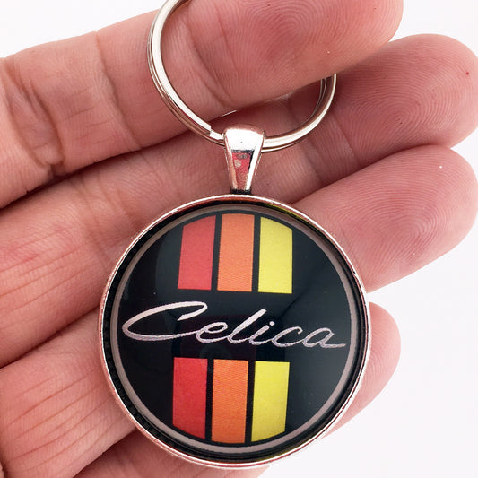 Vintage Toyota Celica Script Tri Stripe Logo Emblem Badge 1.2" Keychain