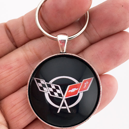 Chevrolet 1997-2004 Corvette C5 Racing Flags Emblem  1.2" Keychain
