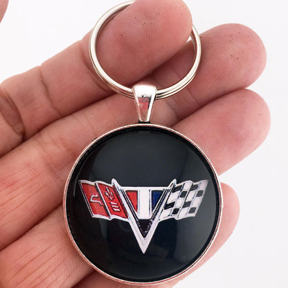 Vintage Chevrolet V Flag Fender Emblem 1.2" Diameter Keychain
