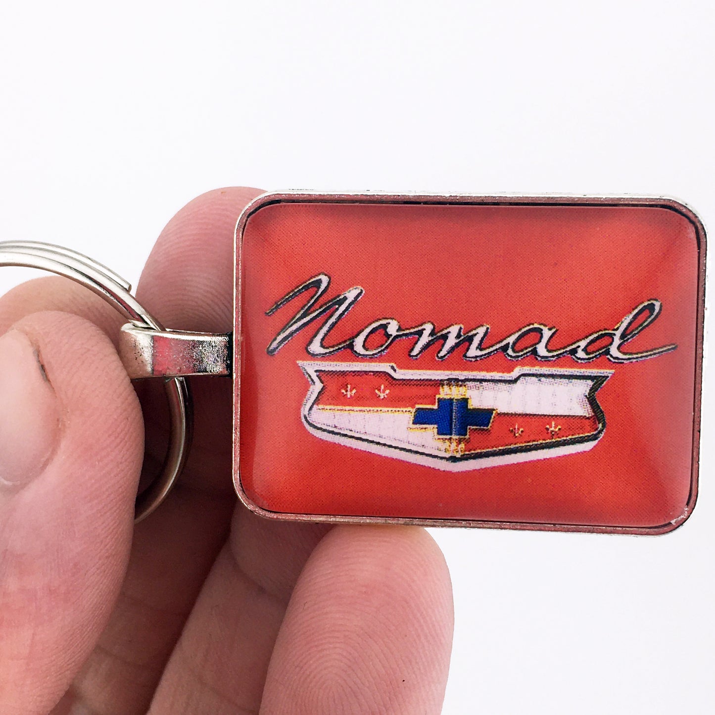Vintage 1960's Chevy Nomad CHROME Tailgate Script Emblem Badge 1 x 1.25 Keychain