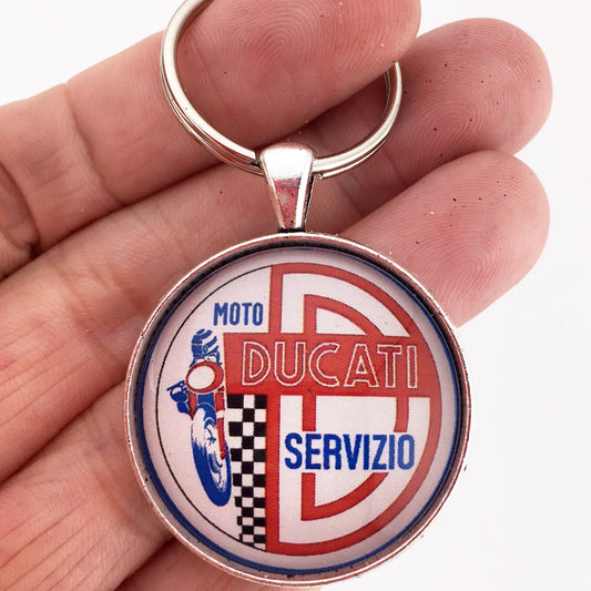 Vintage Ducati Service Sign (Moto Servizo) Logo 1.2" Diameter Keychain