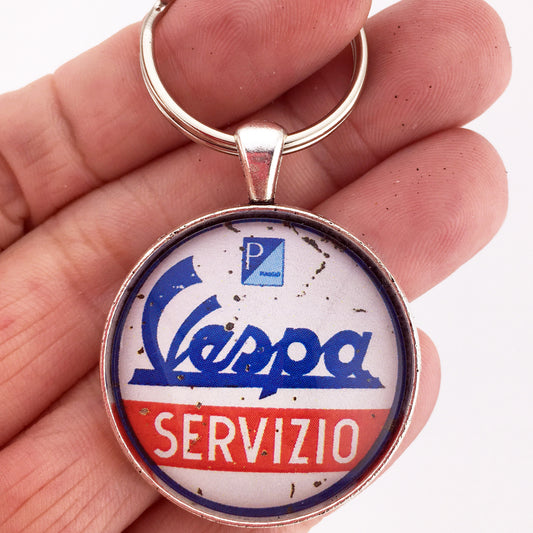 Vintage Vespa Service Sign (Servizo) Distressed Logo 1.2" Diameter Keychain