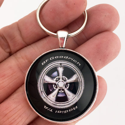 American Racing 5 Spoke Mag Wheel BF Goodrich Raised White Letter 1.2" Diameter Keychain