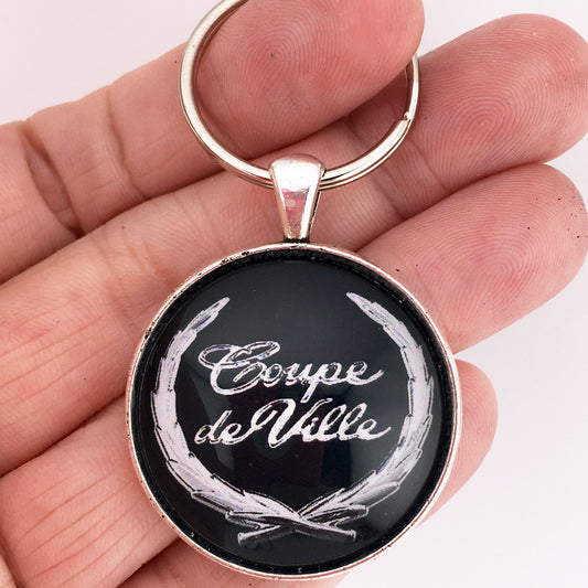 Vintage Cadillac Coupe De Ville Chrome Wreath Fender Emblem Badge 1.2" Keychain