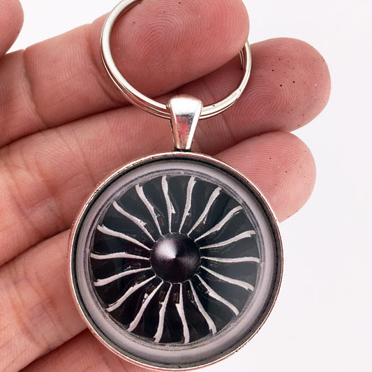GE9X Airplane Jet Engine Aircraft Airline Plane Turbine 1.2" Diameter Keychain