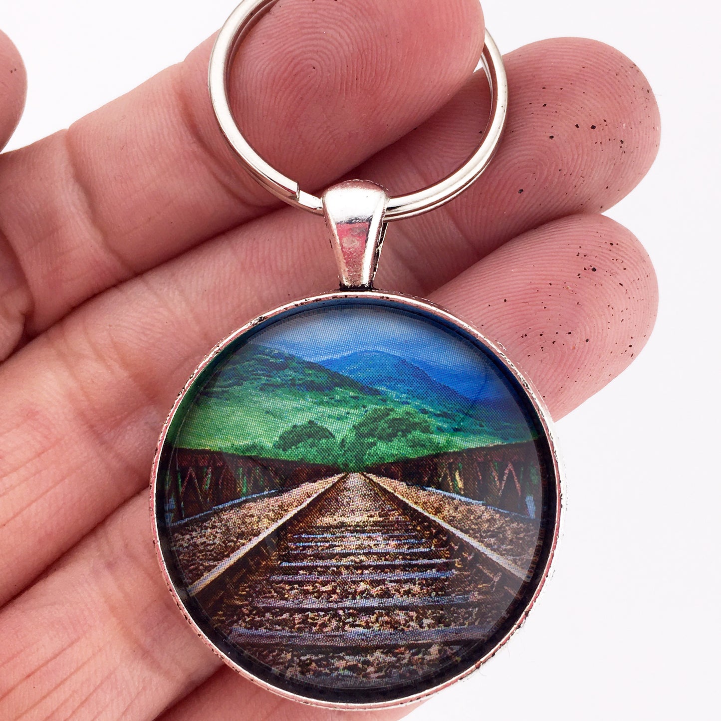 Scenic Mountain Railroad Tracks 1.2" Diameter Keychain