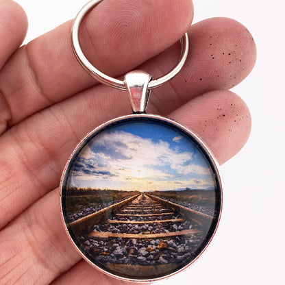 Country Railroad Tracks 1.2" Diameter Keychain