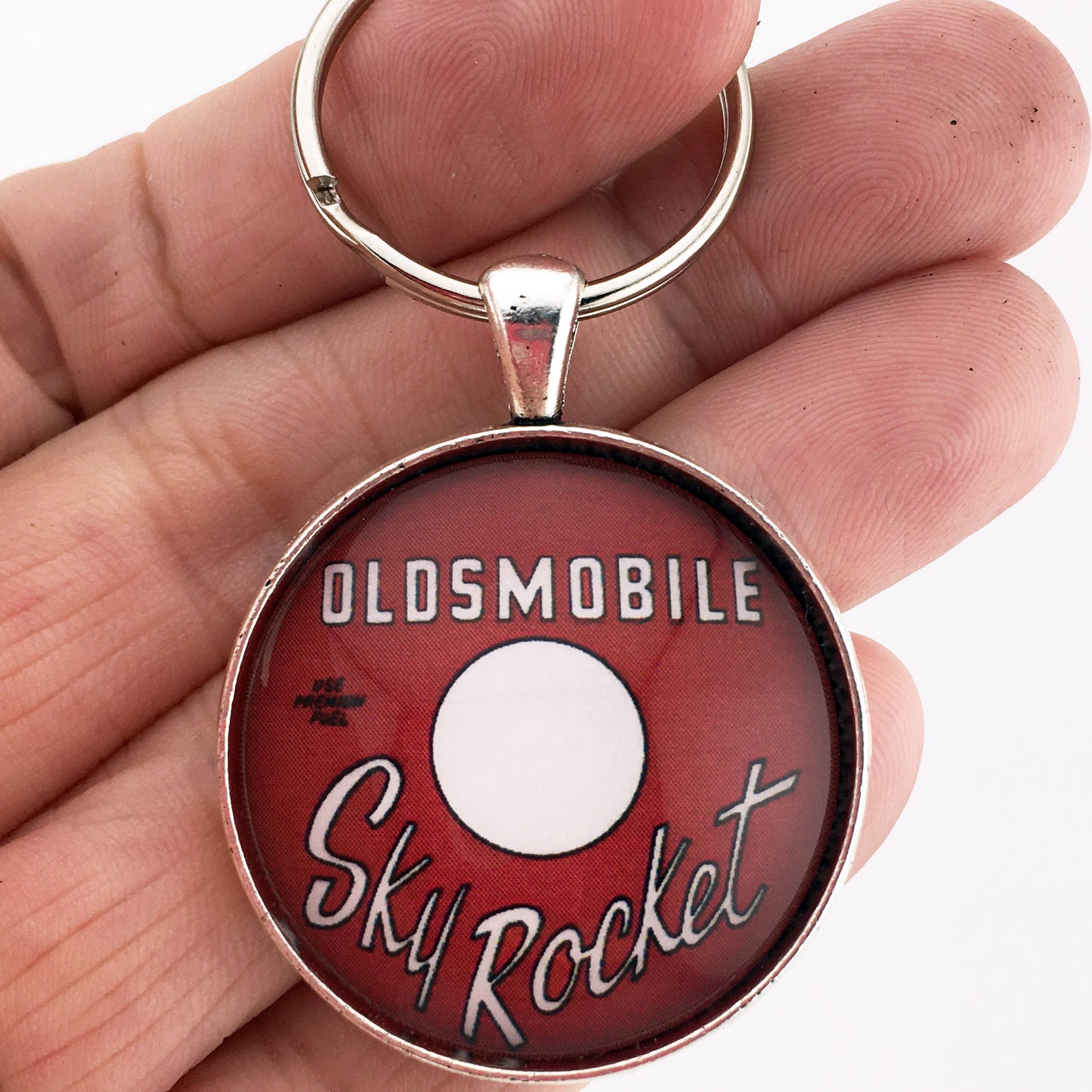Vintage Oldsmobile Sky Rocket Air Cleaner Decal 1.2" Diameter Keychain