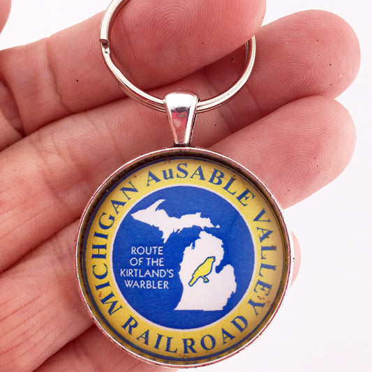 Vintage Michigan AuSable Valley Railroad Line Sign 1.2" Diameter Keychain