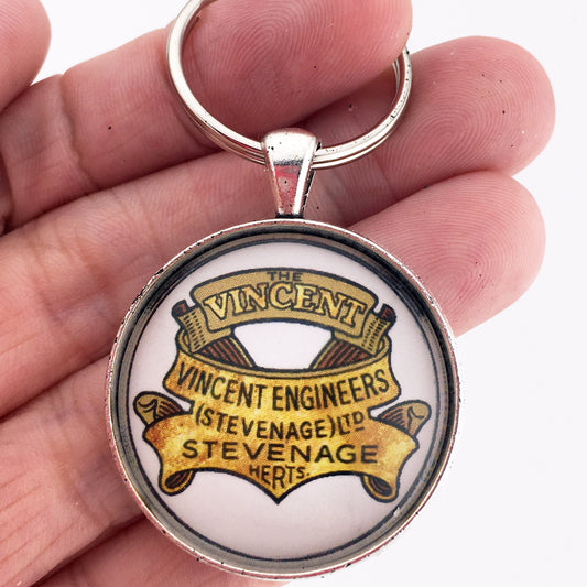 Vintage British Vincent Motorcycle Emblem Badge Logo 1.2" Diameter Keychain