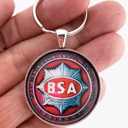 Vintage BSA British Motorcycle Emblem Badge Logo 1.2" Diameter Keychain
