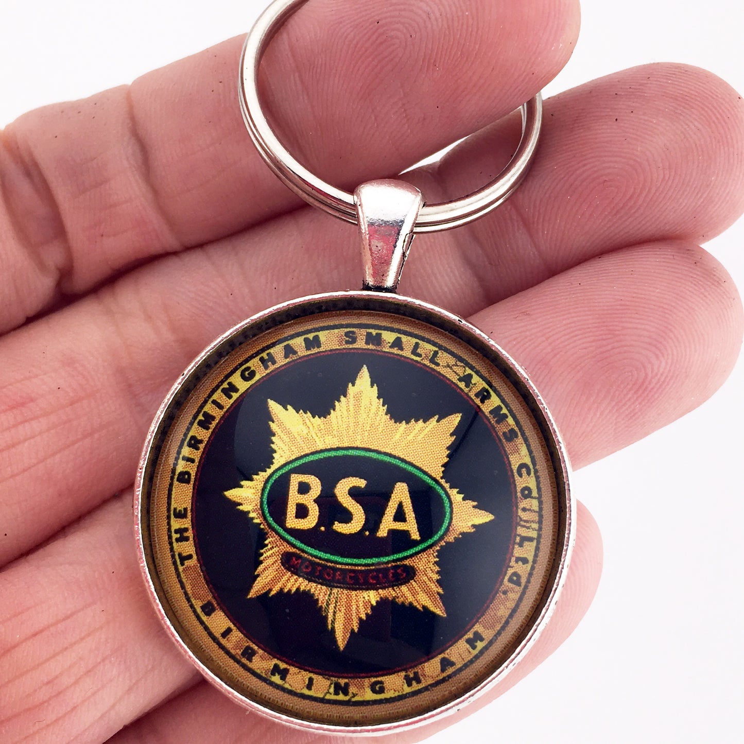 Vintage BSA British Motorcycle Emblem Badge Logo 1.2" Diameter Keychain