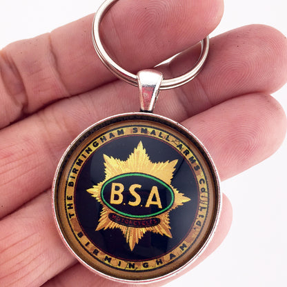 Vintage BSA British Motorcycle Emblem Badge Logo 1.2" Diameter Keychain