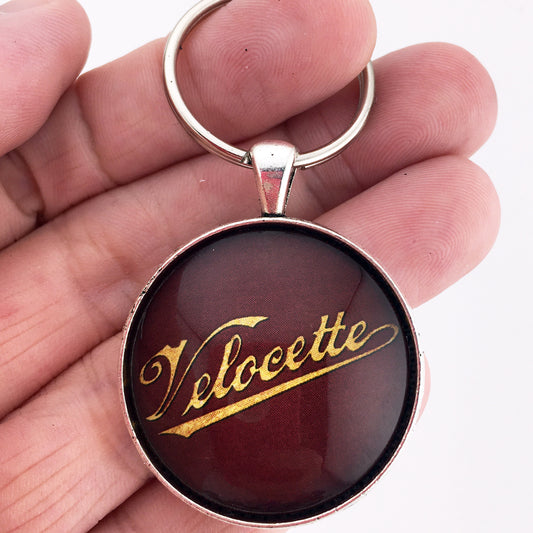 Vintage British Velocette Motorcycle Emblem Badge Logo 1.2" Diameter Keychain