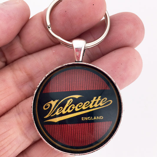 Vintage British Velocette Motorcycle Emblem Badge Logo 1.2" Diameter Keychain