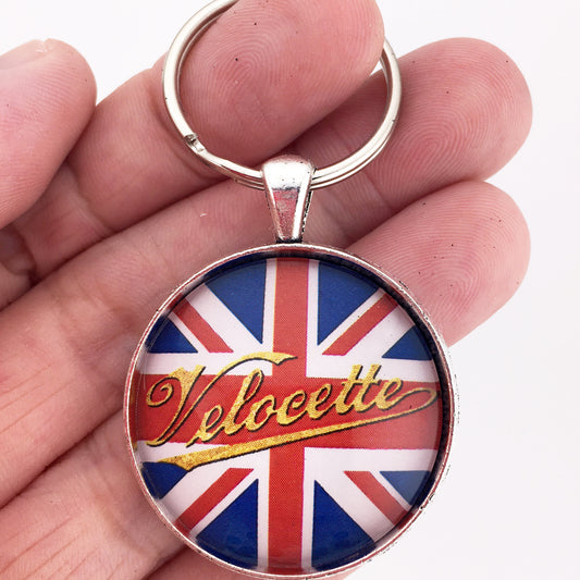 Vintage British Velocette Motorcycle Emblem Badge Logo 1.2" Diameter Keychain