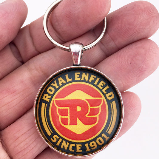 Vintage British Royal Enfield Emblem Badge Logo 1.2" Diameter Keychain