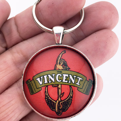 Vintage British Vincent Motorcycle Emblem Badge Logo 1.2" Diameter Keychain