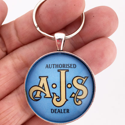 Vintage British AJS Motorcycle Dealer Sign Logo 1.2" Diameter Keychain