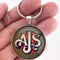 Vintage British AJS Motorcycle Emblem Badge Logo 1.2" Diameter Keychain