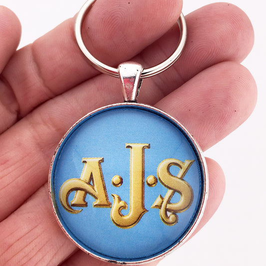 Vintage British AJS Motorcycle Emblem Badge Logo 1.2" Diameter Keychain