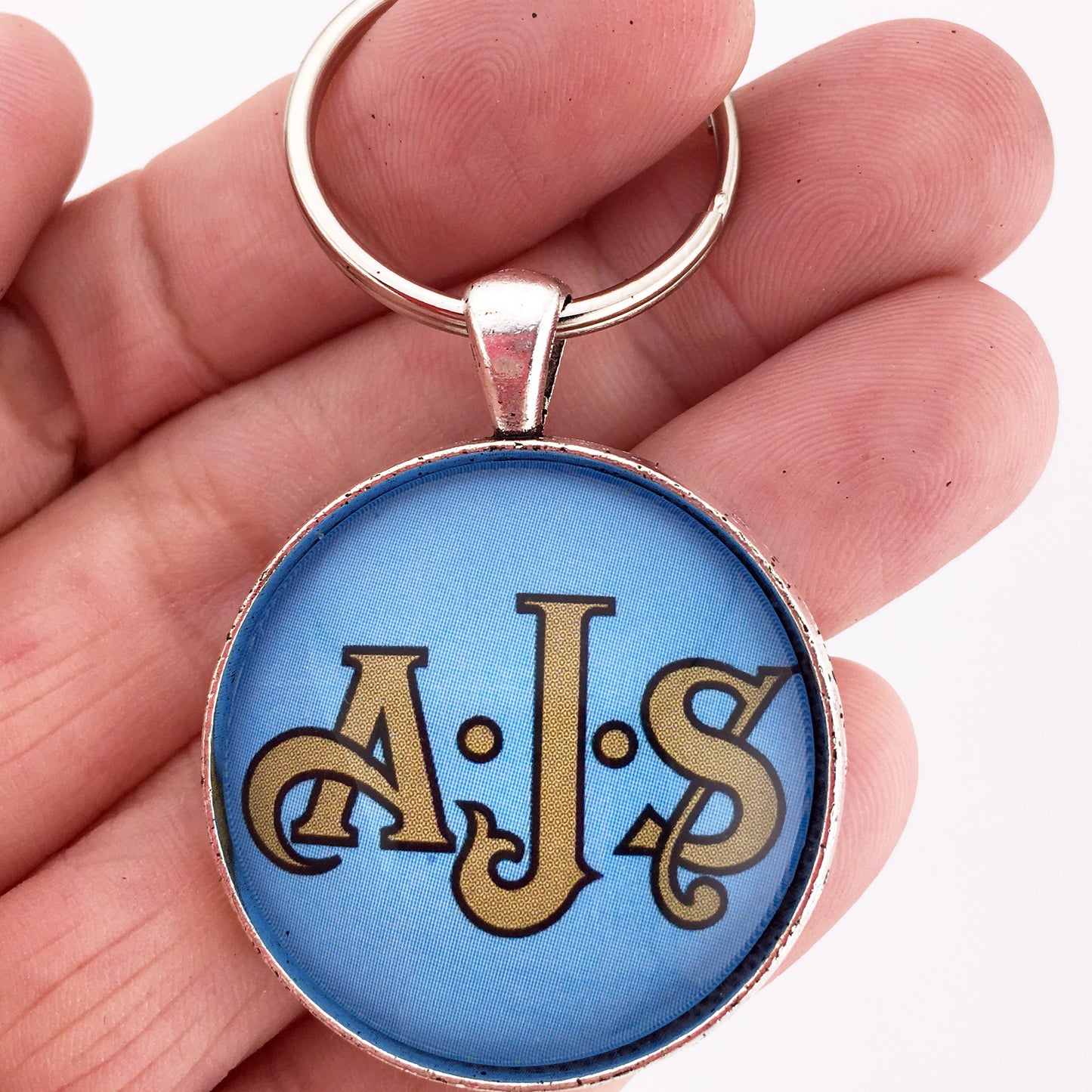 Vintage British AJS Motorcycle Emblem Badge Logo 1.2" Diameter Keychain
