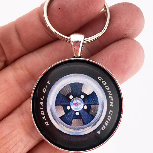 Vintage Cragar GT 5 Spoke Black and Aluminum Mag Wheel 1.2" Diameter Keychain
