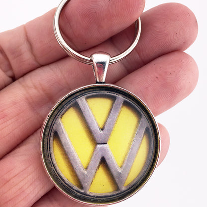 Volkswagen VW Vintage Yellow Emblem Badge Logo 1.2" Diameter Keychain