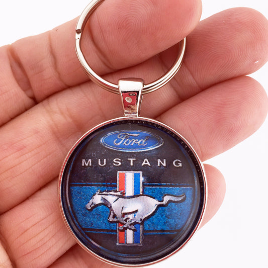 Vintage Ford Mustang Pony Tri Bar Chrome Emblem Logo Decal 1.2 Diameter Keychain