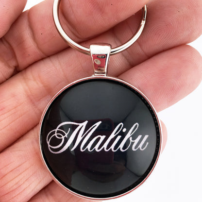Vintage Malibu Chrome Badge Emblem 1.2" Diameter Keychain