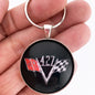 Chevy 427 Chrome V Flag Fender Emblem 1.2" Diameter Keychain