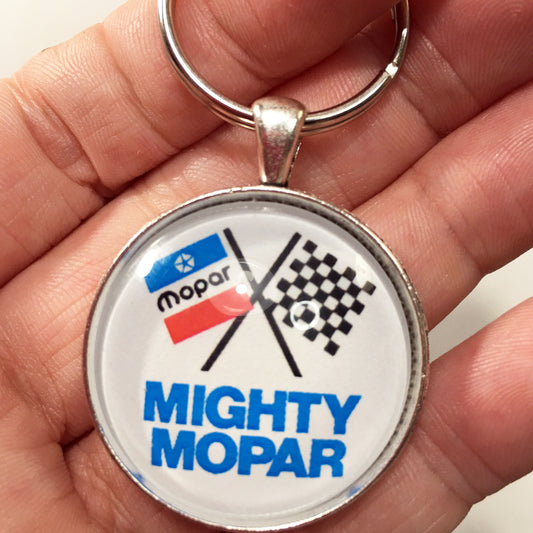 Vintage Mighty Mopar Racing Flags Emblem Badge Ornament Logo 1.2" Diameter Keychain