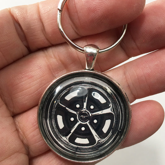 Vintage Ford Mustang Rally Wheel Mag 1.2" Keychain