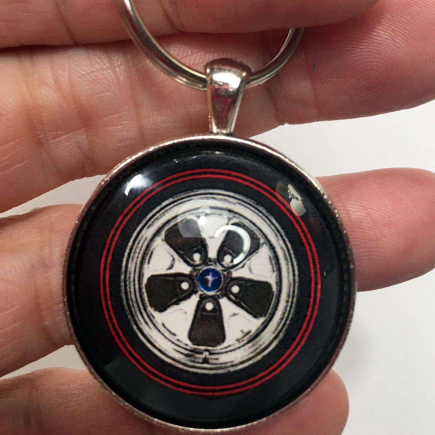 1960's Ford Mustang Mag Wheel Redline Tire 1.2" Keychain