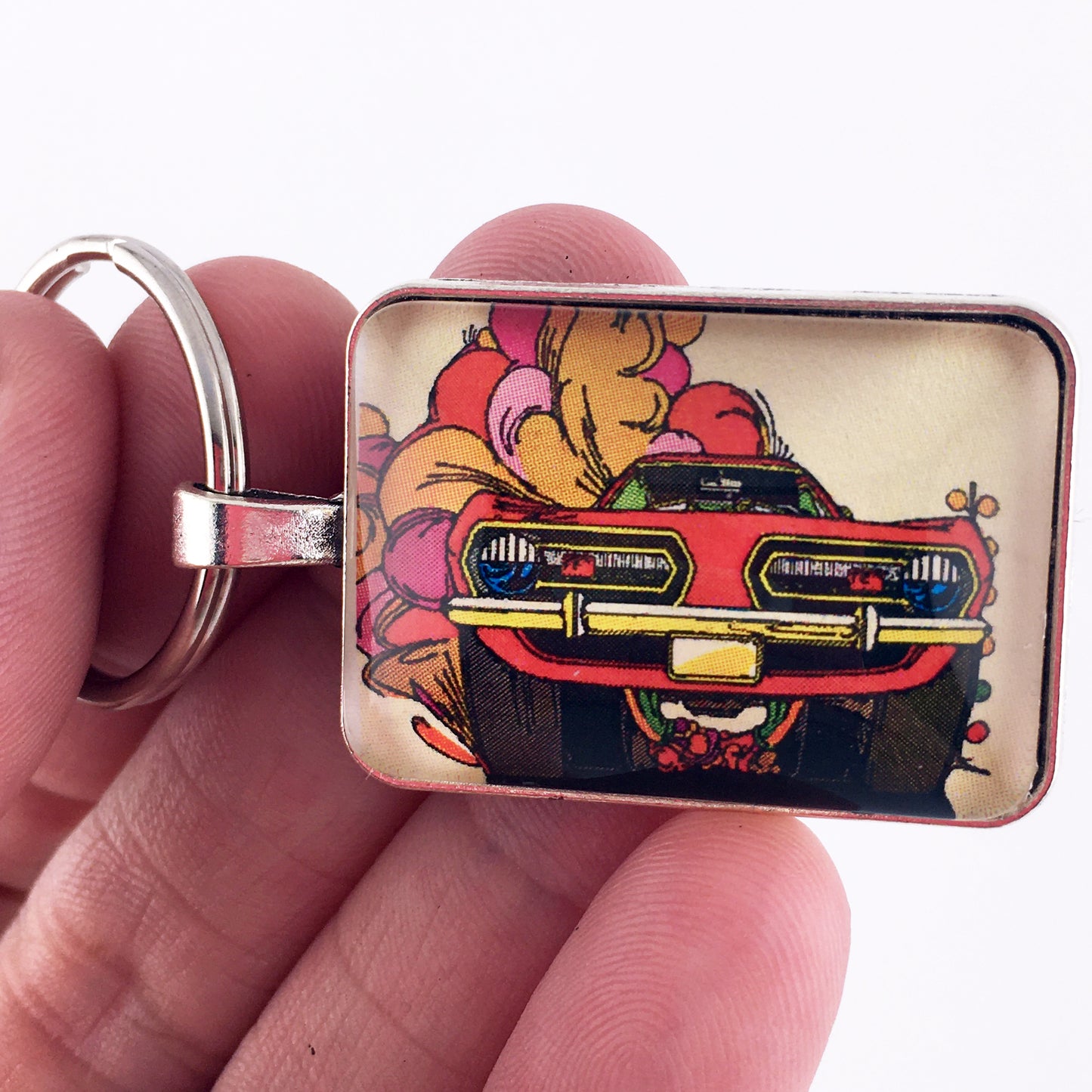 Vintage Plymouth Barracuda Magazine Ad 1" x 1.25" Diameter Keychain