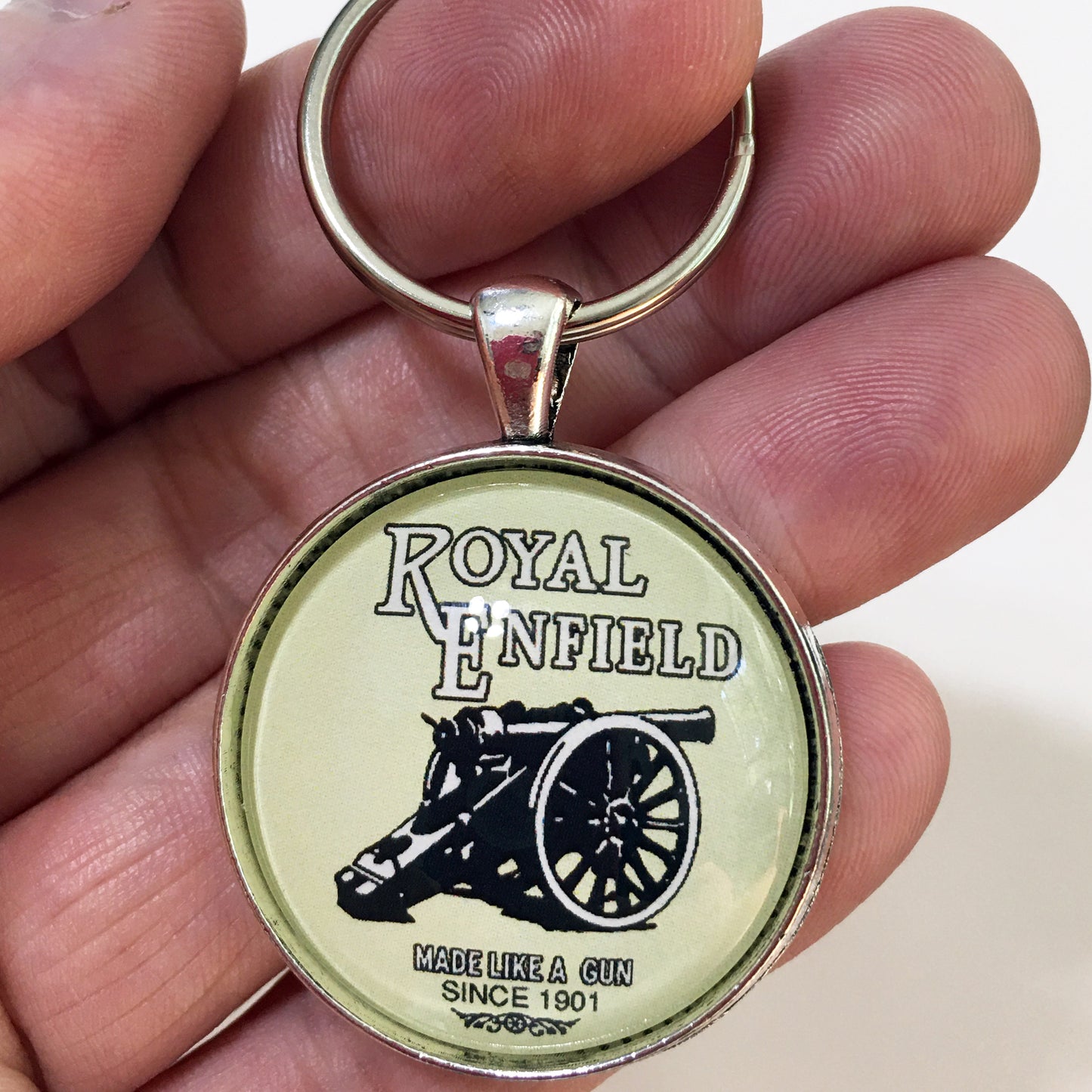 Vintage Royal Enfield Motorcycle Emblem Badge Logo 1.2" Diameter Keychain