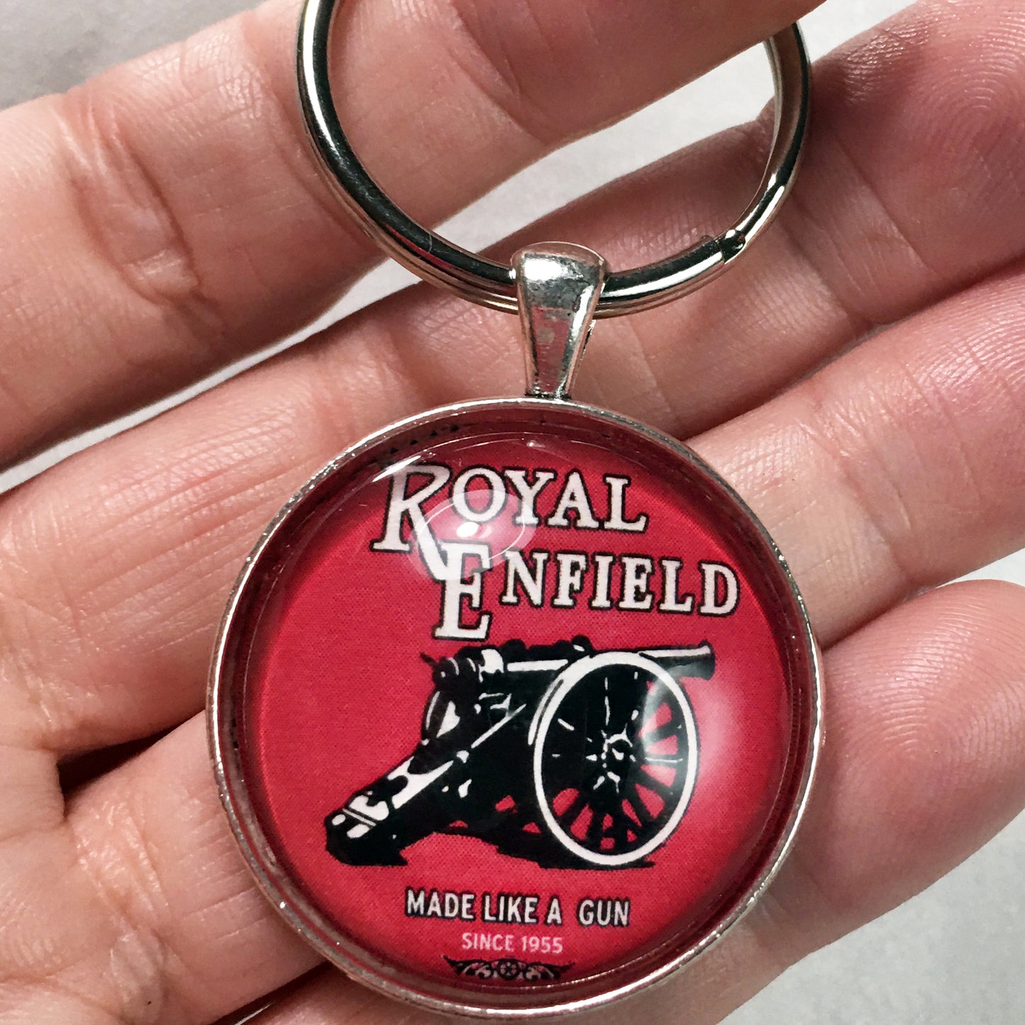 Vintage Royal Enfield Motorcycle Emblem Badge Logo 1.2" Diameter Keychain