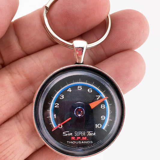 Vintage Sun Super Tach 10K Tachometer Gauge 1.2" Diameter Keychain