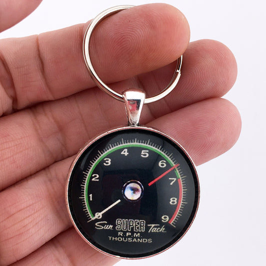 Vintage Sun Super Tach Greenline 9K Tachometer Gauge 1.2" Diameter Keychain