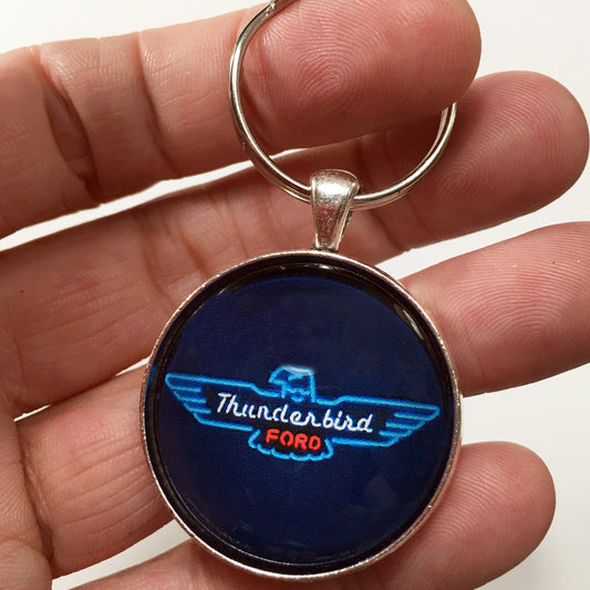 Vintage Ford Thunderbird "Neon" Emblem Badge Logo 1.2" Diameter Keychain