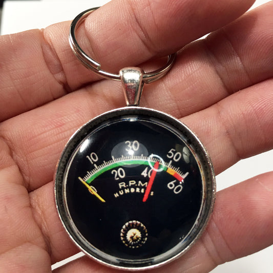 Vintage Chevy 60 RPM Gauge Kneeknocker 1.2" Diameter Keychain
