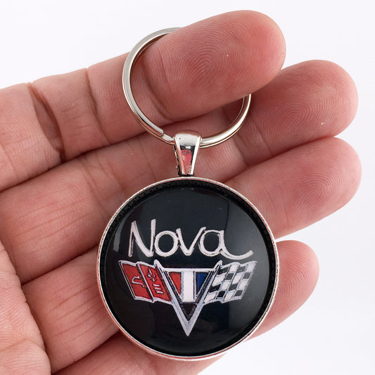 Vintage Chevrolet Nova 1968-1974 Racing Flags Emblem 1.2 Diameter Keychain