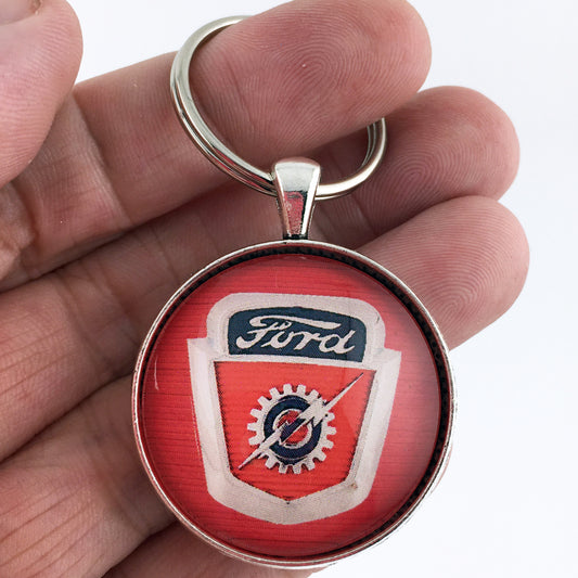Vintage Ford Lightning Bolt Grille Emblem Badge Logo 1.2" Diameter Keychain