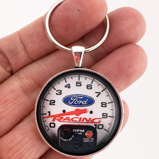 Ford Racing 10K RPM Tachometer Gauge 1.2" Diameter Keychain