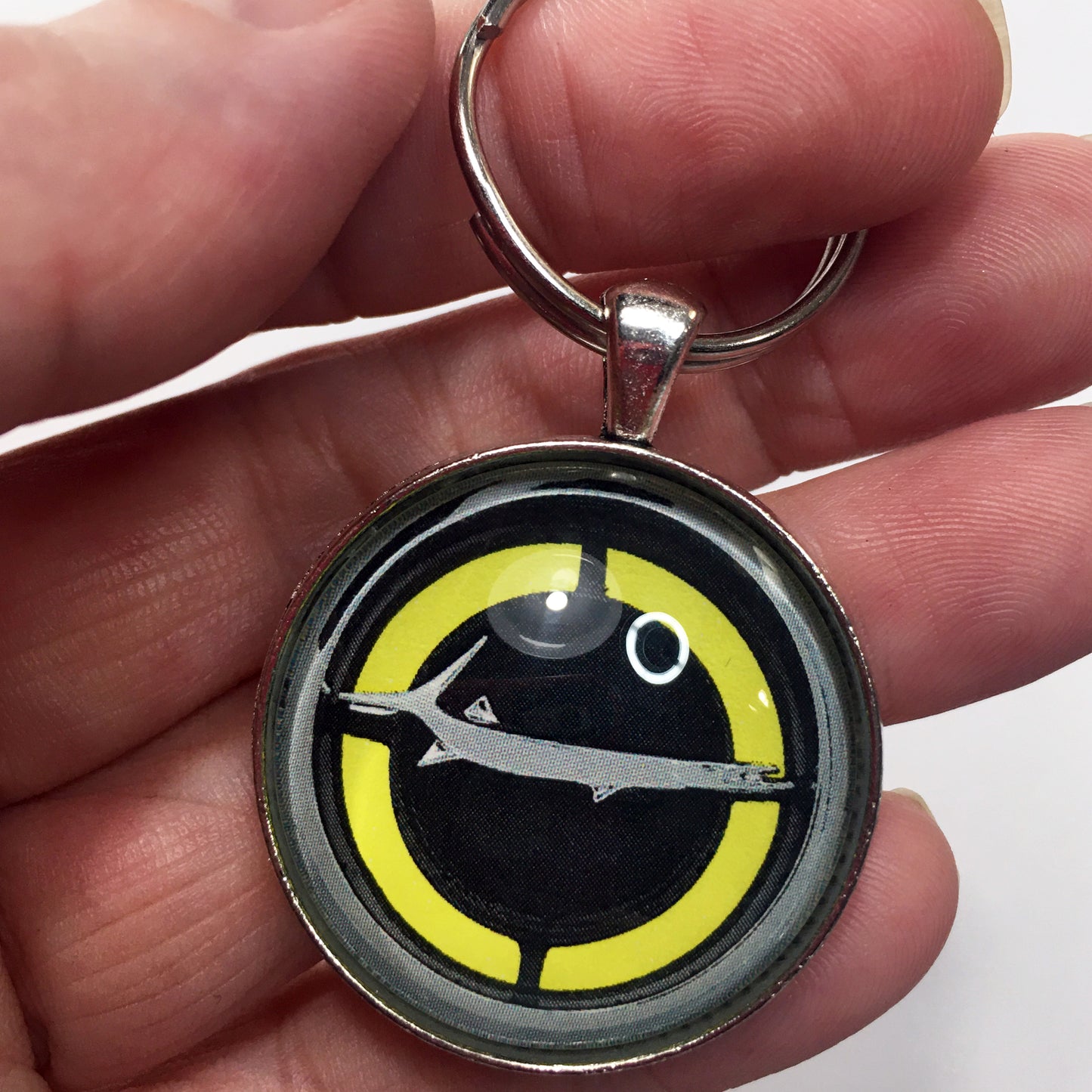 Vintage Plymouth Barracuda Yellow Emblem Badge Ornament Logo 1.2" Diameter Keychain