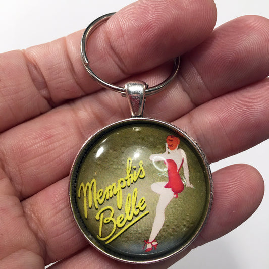 B-17F Memphis Belle Flying Fortress bomber World War II Aviation Nose Art 1.2" Diameter Keychain